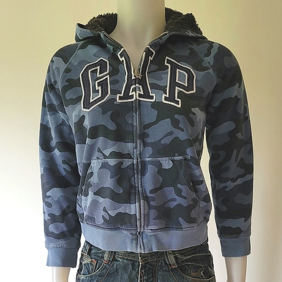 GAP Kids Camo Arch Logo Full-Zip Sweater Hoodie Size L - Picture 2 of 12